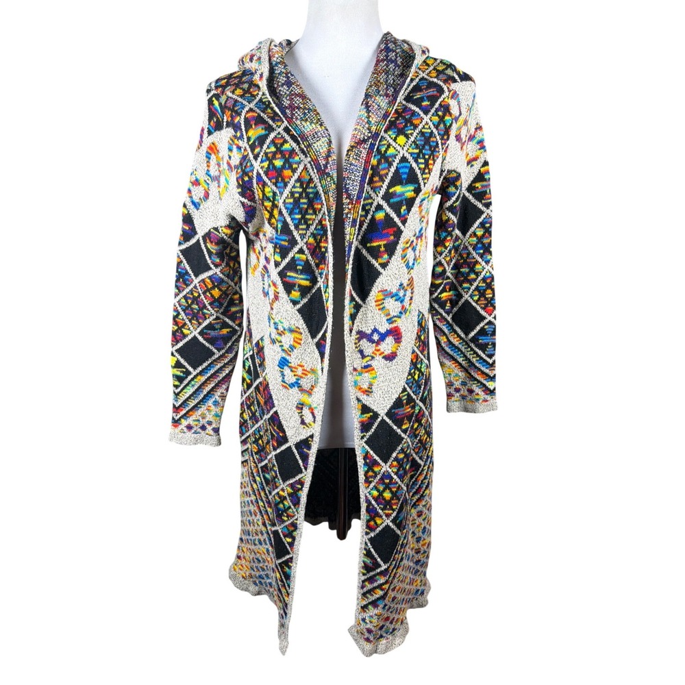 Northern Angel Womens XL Multicolor Geometric Hooded Longline Cardigan Duster